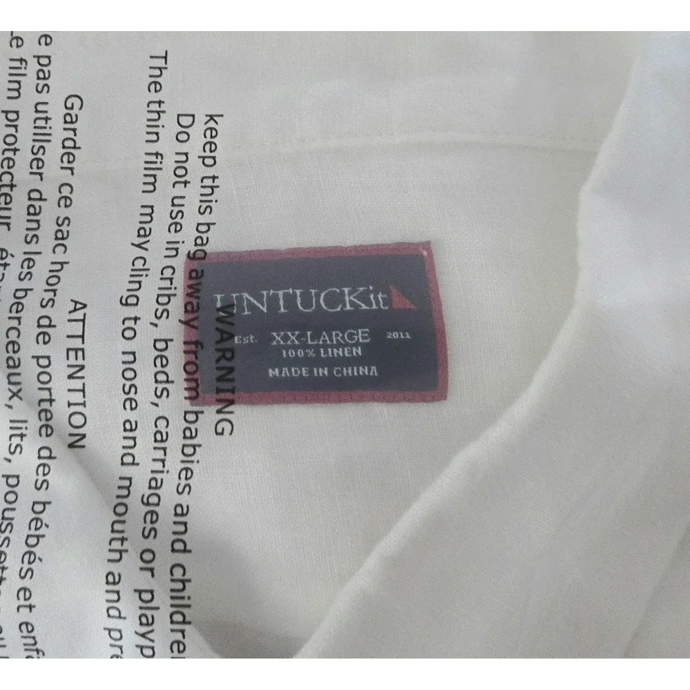 Untuckit White Linen Short Sleeve Button Up Shirt Mens Size XXL